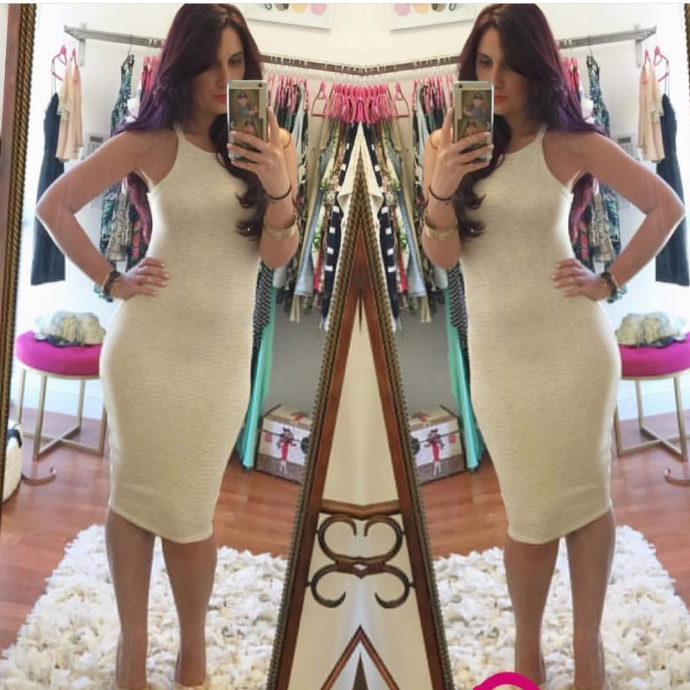 Nude stripped midi dress